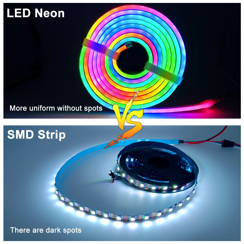 DC5V RGBIC Neon LED Strip Light WS2812 Waterproof Silicone Gel Sign Tape Soft Flexible Fairy Light For Room Wall Decor 1M-5M