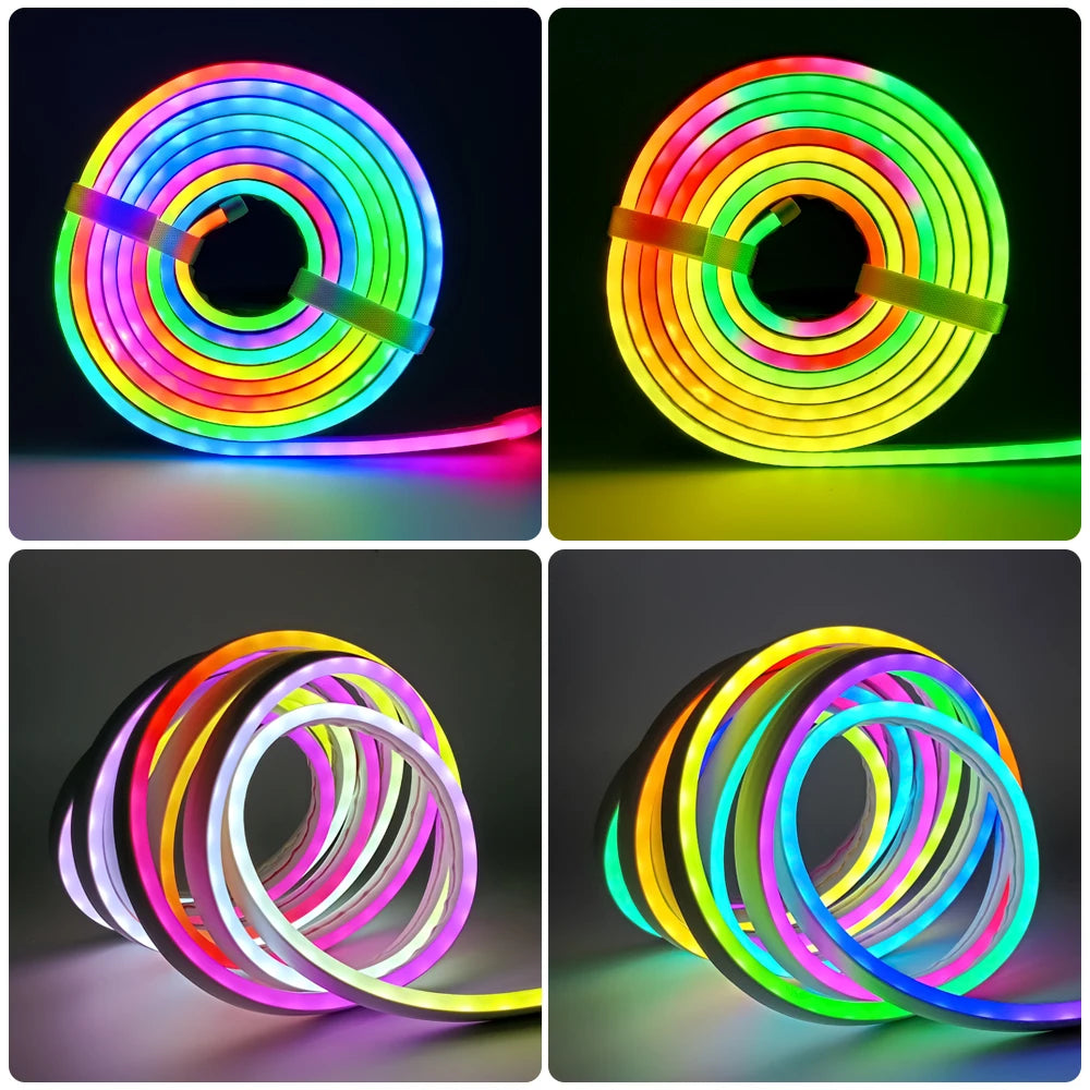 DC5V RGBIC Neon LED Strip Light WS2812 Waterproof Silicone Gel Sign Tape Soft Flexible Fairy Light For Room Wall Decor 1M-5M